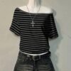02-16.jpg Stylish Striped Gothic Off-Shoulder T-Shirt