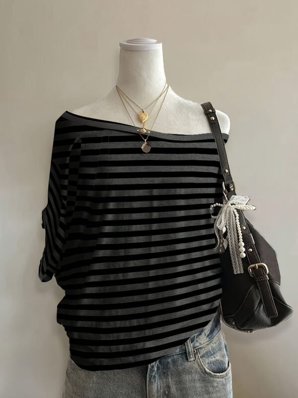 03-16.jpg Stylish Striped Gothic Off-Shoulder T-Shirt