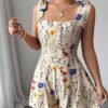 Printed Bow-Waist Holiday Jumpsuit