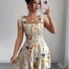 Printed Bow-Waist Holiday Jumpsuit