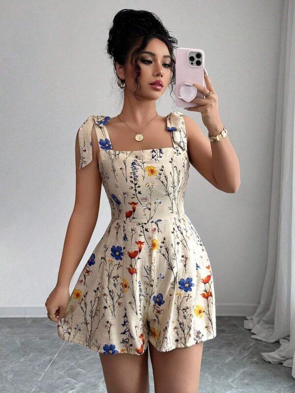 Printed Bow-Waist Holiday Jumpsuit
