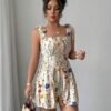 Printed Bow-Waist Holiday Jumpsuit