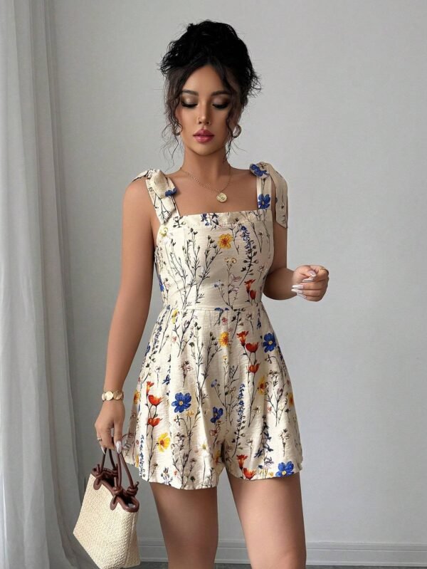 Printed Bow-Waist Holiday Jumpsuit