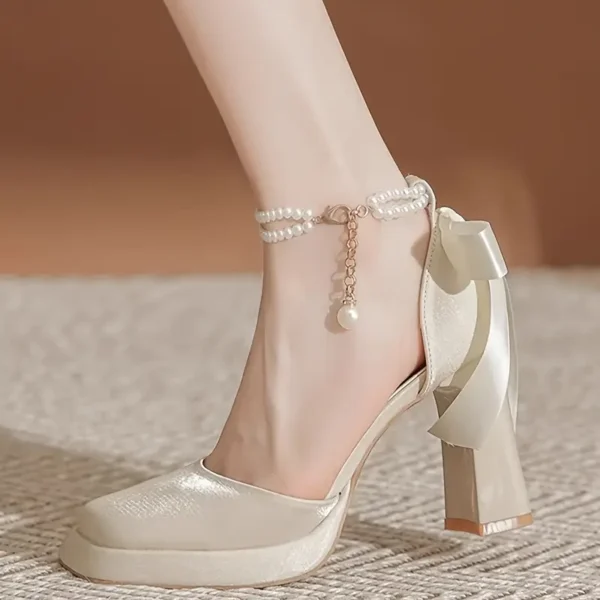 Comfort Elegant Pearl-Embellished Platform Heels