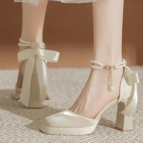 Comfort Elegant Pearl-Embellished Platform Heels